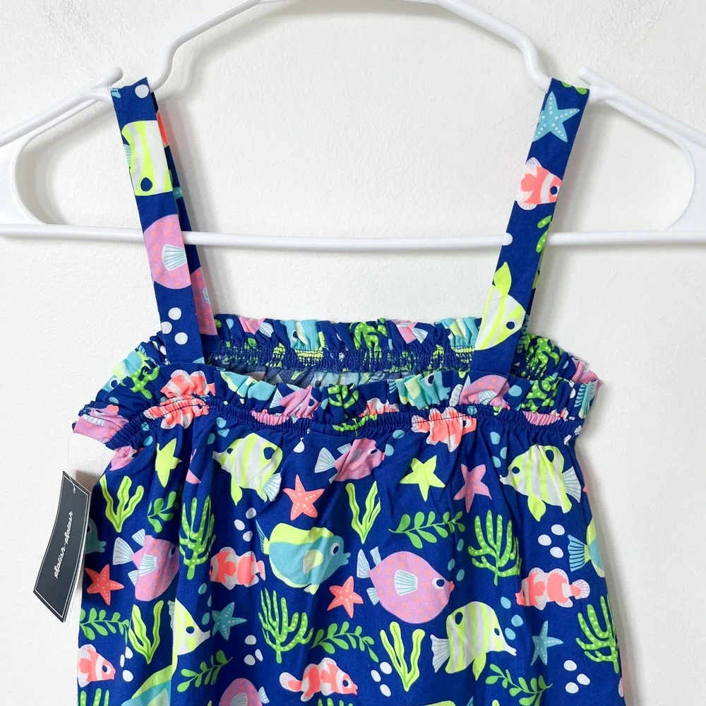 NEW Gymboree Splish Splash Fish Ruffle Dress Girls 12 Blue Pink